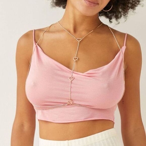NWT Urban Outfitters gold tone rhinestone hearts body chain - Picture 3 of 8